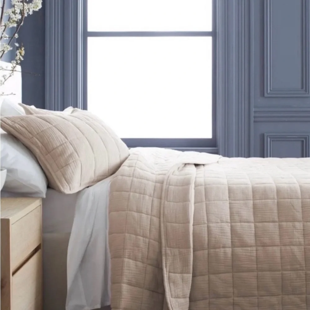 NWOT QUINCE Organic Airy Gauze Box Quilt Set King/Cal King Dune 8686